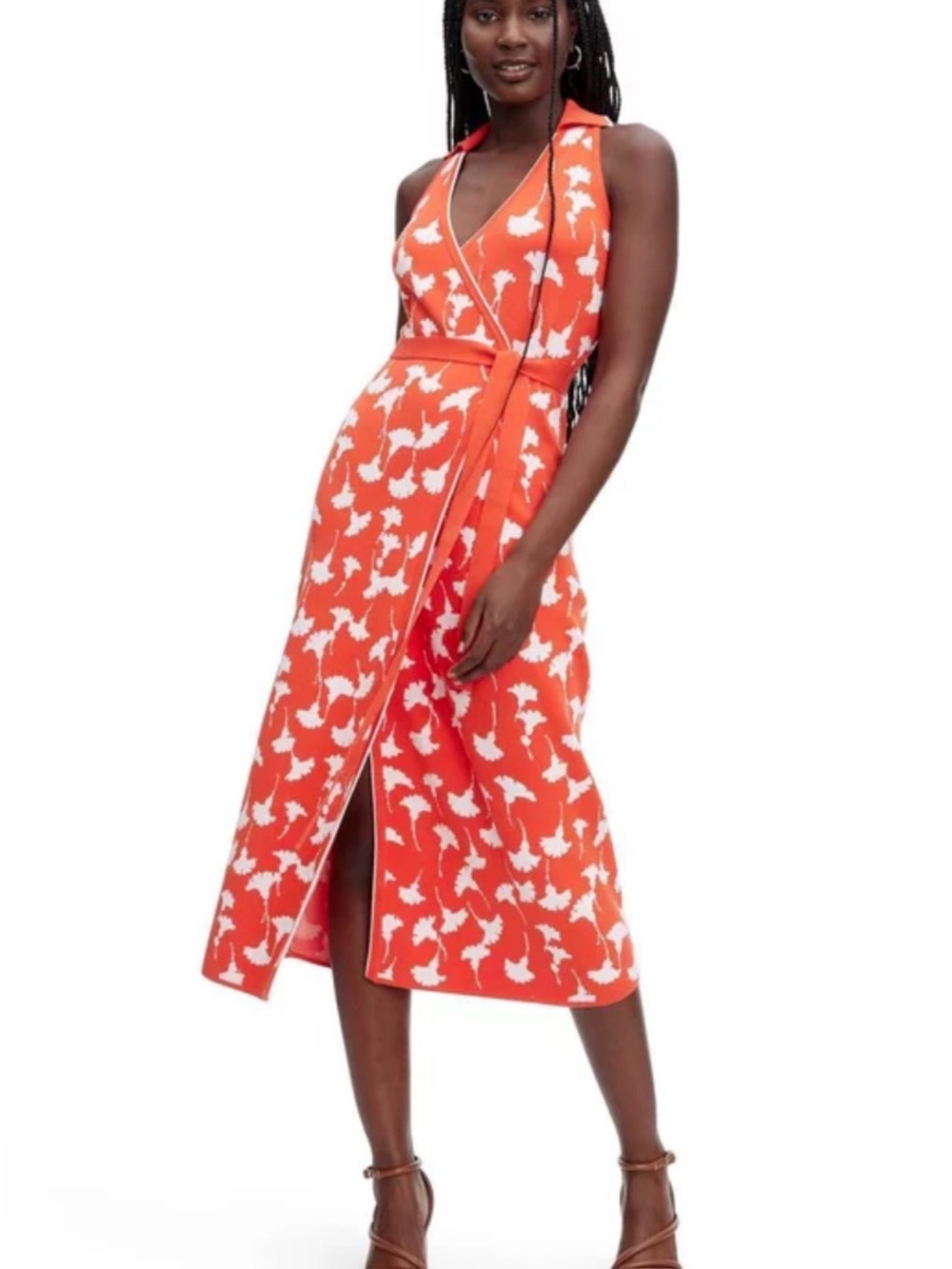 Target Orange and White Floral Wrap Midi Dress